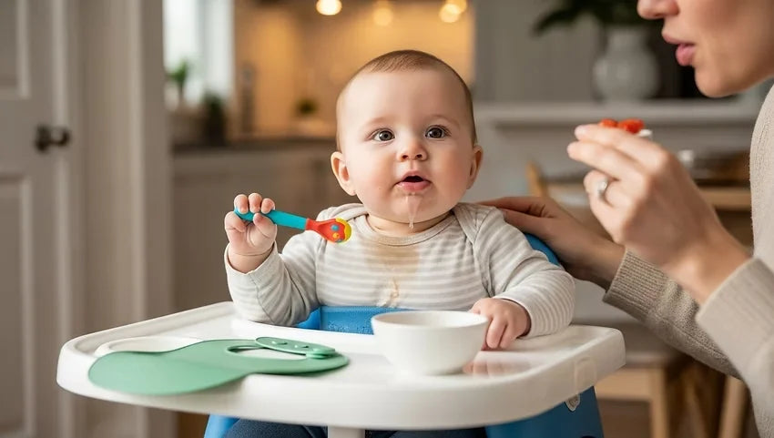 Mother feeding baby after four months for the first time