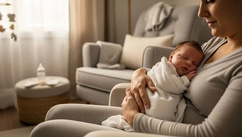 Newborn baby sleeping peacefully during the first week at home.
